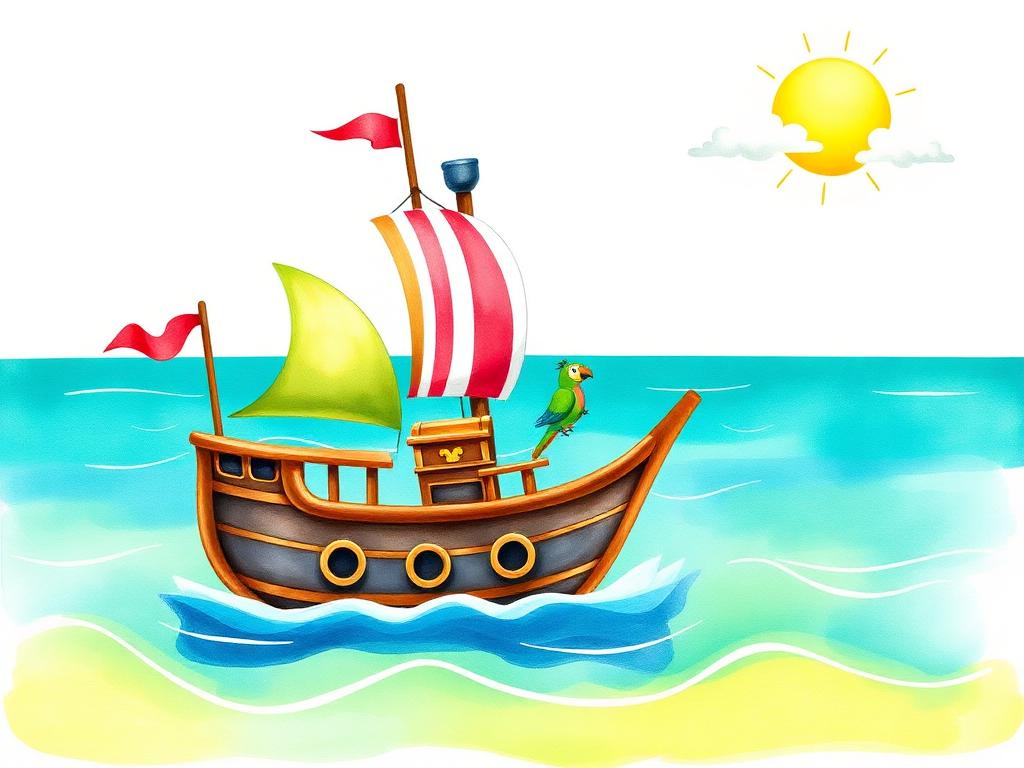 Buntes Piratenschiff auf dem Meer